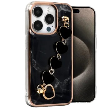 Заден силиконов кейс Glamour Strap за iPhone 15 Pro Max - Черен