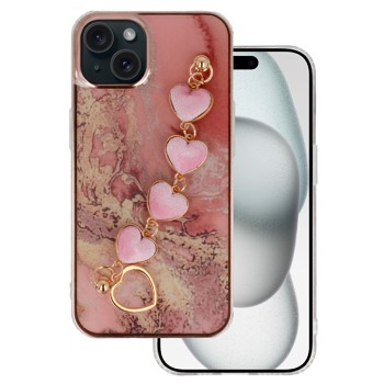 Заден силиконов кейс Glamour Strap за iPhone 15 Plus - Розов