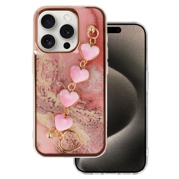 Заден силиконов кейс Glamour Strap за iPhone 15 Pro Max - Розов