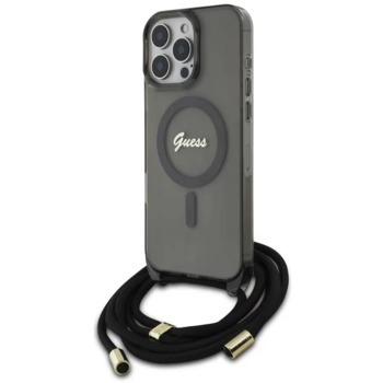Кейс Guess Apple iPhone 16 Pro Max hardcase Crossbody Cord Script MagSafe - Черен