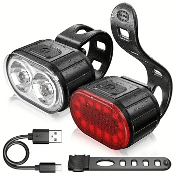 Комплект предни и задни LED светлини за планински велосипед, с възможност за зареждане чрез USB
