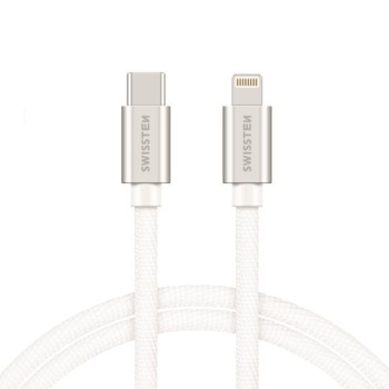 Swissten текстилен USB-C/Lightning кабел 1,2 м - Сребрист