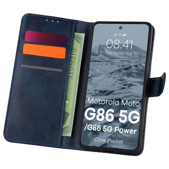Флип калъф Bizon Case Pocket за Motorola Moto G86 5G - Тъмносин
