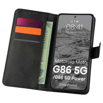 Флип калъф Bizon Case Pocket за Motorola Moto G86 Power - Черен
