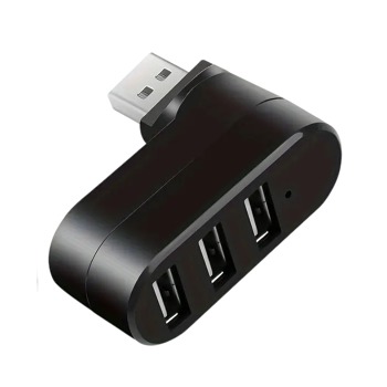 Компактен 3-портов USB хъб с въртящ се конектор - Черен